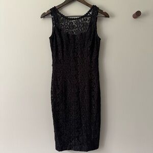 WHITE HOUSE BLACK MARKET CROCHET LACE SHEATH MIDI DRESS BLACK SIZE 0